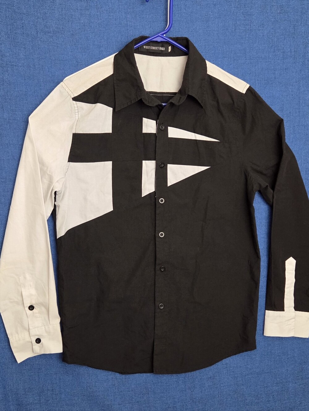 West Street Haku Black White Asymmetric Patchwork Colorblock Shirt XL